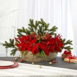18'' Poinsettia, Succulent & Pine Plant In Decorative Vase -Northlight Decor Store D322373S 3