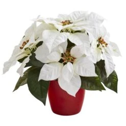 12" Potted White Poinsettia Set -Northlight Decor Store D322502S 13
