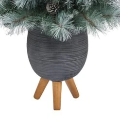 3.5ft. Pre-Lit Frosted Tip British Columbia Mountain Pine Artificial Christmas Tree In Gray Tripod Planter, Clear Lights -Northlight Decor Store D322615S 6