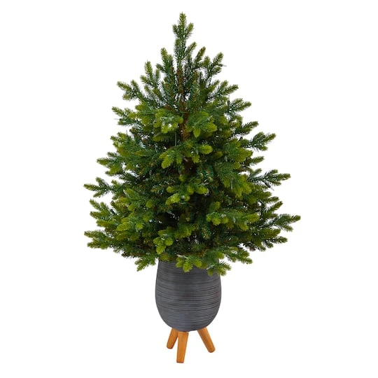 3.5ft. Pre-Lit North Carolina Fir Artificial Christmas Tree In Gray Planter With Stand, Clear Lights 3 3.5ft. Pre-Lit North Carolina Fir Artificial Christmas Tree In Gray Planter With Stand, Clear Lights - Image 3