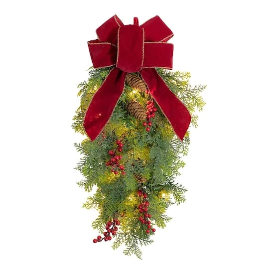 Haute Decor 20" Pre-lit Classic Christmas Chairback Swag 1 Haute Decor 20" Pre-lit Classic Christmas Chairback Swag