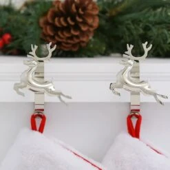 Original MantleClip® Silver Reindeer Icons Stocking Holders, 2ct. -Northlight Decor Store D349384S 2