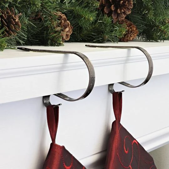 Original MantleClip® Holly Embossed Oil-Rubbed Bronze Stocking Holders, 2ct. 3 Original MantleClip® Holly Embossed Oil-Rubbed Bronze Stocking Holders, 2ct. - Image 3