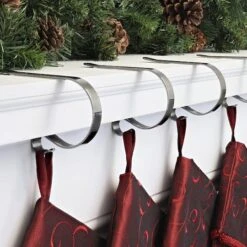 Original MantleClip® Brushed Nickel Stocking Holders, 4ct. -Northlight Decor Store D349587S 2