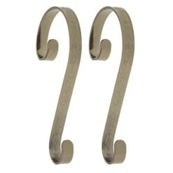 Haute Decor Stocking Scroll® Holly Embossed Antique Brass Stocking Holders, 2ct.