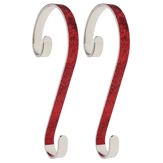 Haute Decor Stocking Scroll® Red Glitter Stocking Holders, 2ct. 1 Haute Decor Stocking Scroll® Red Glitter Stocking Holders, 2ct.
