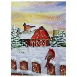 Northlight LED Back Lit Snowy Sunset Barn Scene Christmas Wall Art
