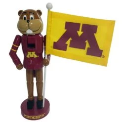 12'' Minnesota Golden Gopher Mascot With Flag Nutcracker