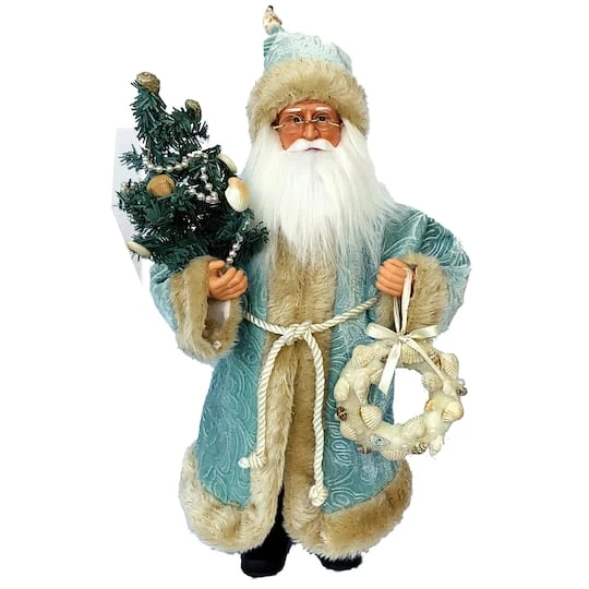 Santa's Workshop 15" Seaside Santa With Shell Wreath & Tree 2 Santa's Workshop 15" Seaside Santa With Shell Wreath & Tree - Image 2