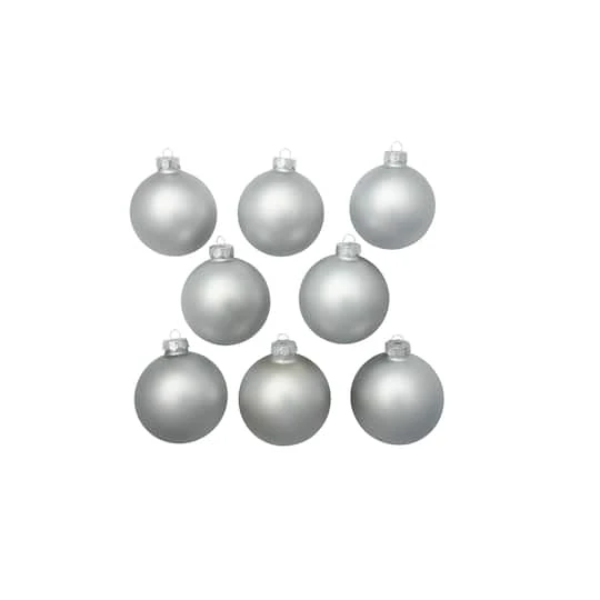 Whitehurst 8ct. 3.25" Matte Glass Ball Ornaments Silver Matte 3 Whitehurst 8ct. 3.25" Matte Glass Ball Ornaments Silver Matte - Image 3