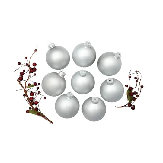 Whitehurst 8ct. 3.25" Matte Glass Ball Ornaments Silver Matte 4 Whitehurst 8ct. 3.25" Matte Glass Ball Ornaments Silver Matte - Image 4