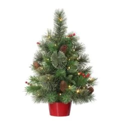 2ft. Pre-Lit Artificial Christmas Tree In Red Base, Warm White LED Lights
