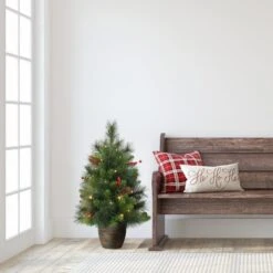 2 Ft. Pre-Lit Table Top Artificial Christmas Tree With Gold Base -Northlight Decor Store D393392S 3