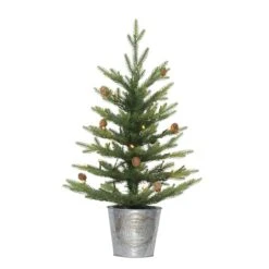 2 Ft. Pre-Lit Table Top Artificial Christmas Tree In Metal Pot