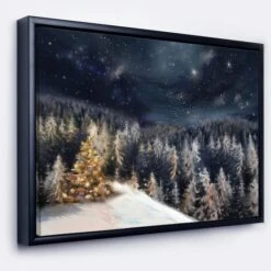Designart - Night Forest Christmas Tree - Landscape Framed Canvas Art Print Black -Northlight Decor Store D448589S 1 1
