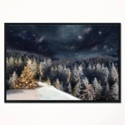 Designart - Night Forest Christmas Tree - Landscape Framed Canvas Art Print Black -Northlight Decor Store D448589S 2
