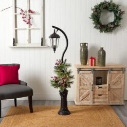 5ft. Pre-Lit LED Holiday Decorated Lamp Post With Greenery & Berries -Northlight Decor Store D478686S 7