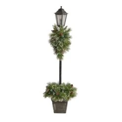 5ft. Pre-Lit LED Holiday Decorated Lamp Post With Faux Greenery In Decorative Container -Northlight Decor Store D478687S 3
