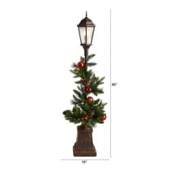 5ft. Pre-Lit LED Holiday Decorated Lamp Post With Greenery & Ornaments -Northlight Decor Store D478689S 2