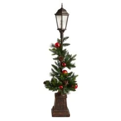 5ft. Pre-Lit LED Holiday Decorated Lamp Post With Greenery & Ornaments -Northlight Decor Store D478689S 3