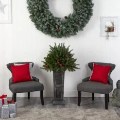 4ft. Pre-Lit Glittered Artificial Christmas Plant On Pedestal, Multicolor LED Lights -Northlight Decor Store D478834S 11