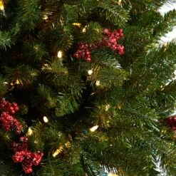 4ft. Pre-Lit Glittered Artificial Christmas Plant On Pedestal, Multicolor LED Lights -Northlight Decor Store D478834S 4