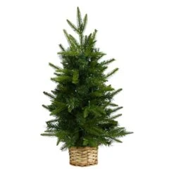 2ft. Pre-Lit Artificial Christmas Tree In Decorative Basket, Clear LED Lights 11 2ft. Pre-Lit Artificial Christmas Tree In Decorative Basket, Clear LED Lights -Northlight Decor Store D478873S 3