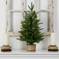 2ft. Pre-Lit Artificial Christmas Tree In Decorative Basket, Clear LED Lights 10 2ft. Pre-Lit Artificial Christmas Tree In Decorative Basket, Clear LED Lights -Northlight Decor Store D478873S 5