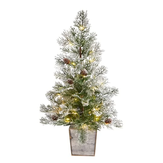 2ft. Pre-Lit Frosted Artificial Christmas Tree In Decorative Planter, Clear Lights 2 2ft. Pre-Lit Frosted Artificial Christmas Tree In Decorative Planter, Clear Lights - Image 2
