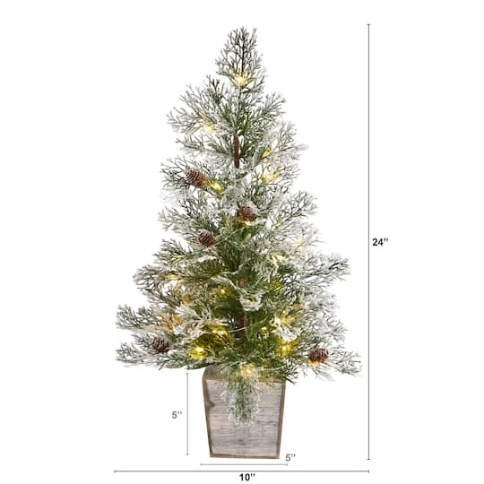 2ft. Pre-Lit Frosted Artificial Christmas Tree In Decorative Planter, Clear Lights 3 2ft. Pre-Lit Frosted Artificial Christmas Tree In Decorative Planter, Clear Lights - Image 3