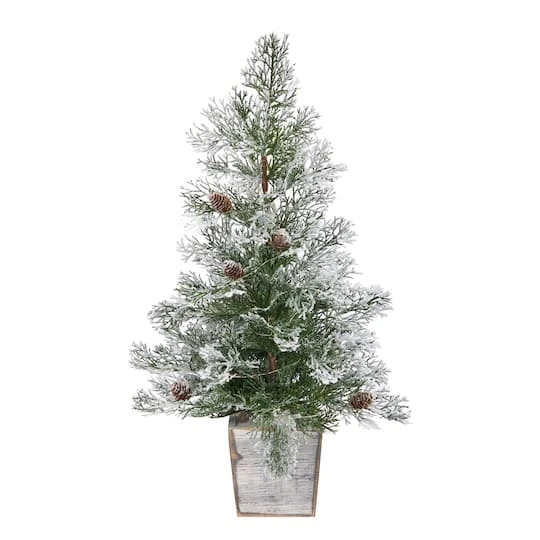 2ft. Pre-Lit Frosted Artificial Christmas Tree In Decorative Planter, Clear Lights 4 2ft. Pre-Lit Frosted Artificial Christmas Tree In Decorative Planter, Clear Lights - Image 4