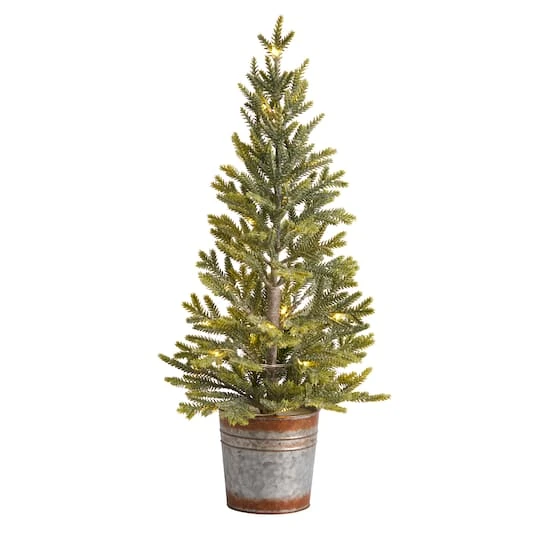 2ft. Pre-Lit Pine Artificial Christmas Tree In Rustic Metal Planter, Warm White Lights 2 2ft. Pre-Lit Pine Artificial Christmas Tree In Rustic Metal Planter, Warm White Lights - Image 2