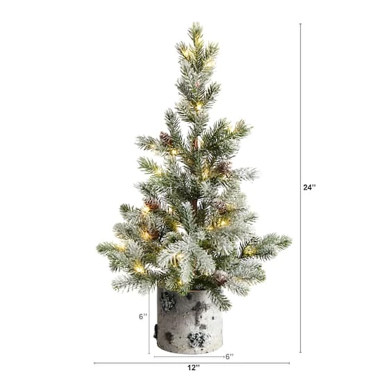 2ft. Pre-Lit Flocked Artificial Christmas Tree In Decorative Birch Bark Planter, LED Lights 3 2ft. Pre-Lit Flocked Artificial Christmas Tree In Decorative Birch Bark Planter, LED Lights - Image 3