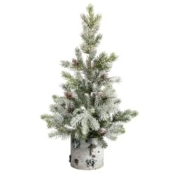 2ft. Pre-Lit Flocked Artificial Christmas Tree In Decorative Birch Bark Planter, LED Lights 9 2ft. Pre-Lit Flocked Artificial Christmas Tree In Decorative Birch Bark Planter, LED Lights -Northlight Decor Store D478949S 3