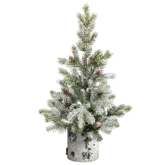 2ft. Pre-Lit Flocked Artificial Christmas Tree In Decorative Birch Bark Planter, LED Lights 4 2ft. Pre-Lit Flocked Artificial Christmas Tree In Decorative Birch Bark Planter, LED Lights - Image 4