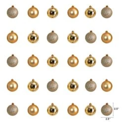 30ct. 2.5" Gold Shatterproof Christmas Ornaments -Northlight Decor Store D479037S 2