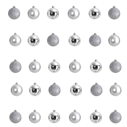 30ct. 2.5" Silver Shatterproof Christmas Ornaments 1 30ct. 2.5" Silver Shatterproof Christmas Ornaments