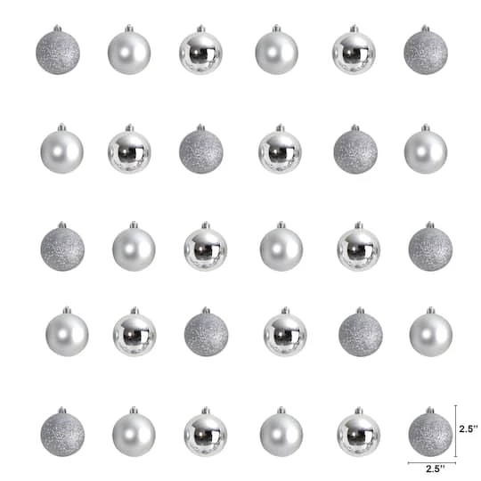 30ct. 2.5" Silver Shatterproof Christmas Ornaments 3 30ct. 2.5" Silver Shatterproof Christmas Ornaments - Image 3