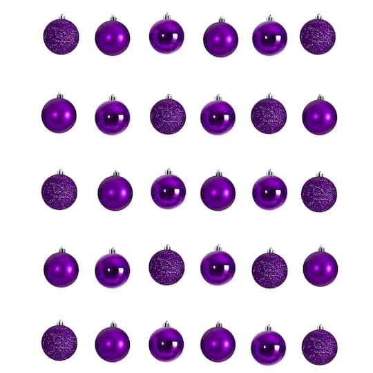 30ct. 2.5" Purple Shatterproof Christmas Ornaments 1 30ct. 2.5" Purple Shatterproof Christmas Ornaments