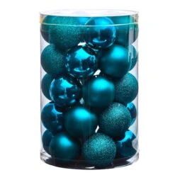 30ct. 2.5" Teal Shatterproof Christmas Ornaments 8 30ct. 2.5" Teal Shatterproof Christmas Ornaments -Northlight Decor Store D479043S 3