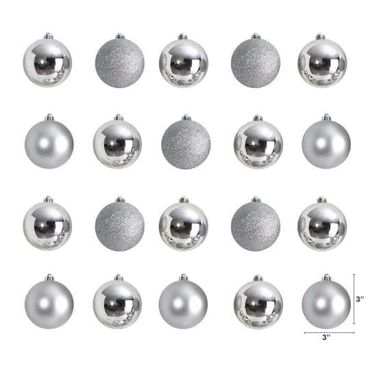 20ct. 3" Silver Shatterproof Christmas Ornaments 3 20ct. 3" Silver Shatterproof Christmas Ornaments - Image 3