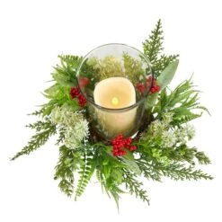 8" Cedar & Berries Artificial Christmas Candelabrum -Northlight Decor Store D479054S 3