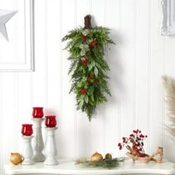 30" Cedar & Berry Christmas Teardrop Swag -Northlight Decor Store D479057S 3