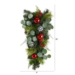 26" Christmas Greenery Ornament Teardrop Swag -Northlight Decor Store D479058S 2