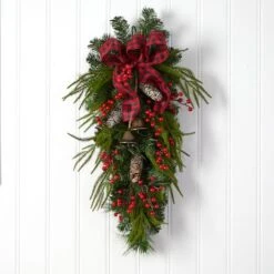 24" Pinecones, Berries & Bells Christmas Teardrop Swag -Northlight Decor Store D479060S 3