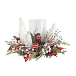 15" Christmas Lighted Forest Candle Holder Arrangement