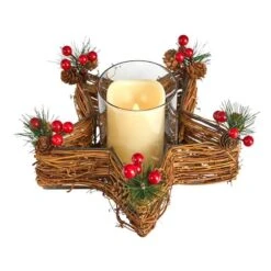 Holiday Star Twig Candle Holder With LED Candle Table Christmas Arrangement