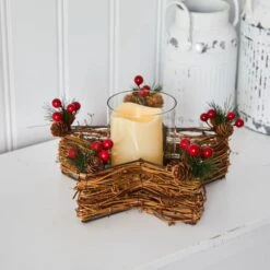 Holiday Star Twig Candle Holder With LED Candle Table Christmas Arrangement -Northlight Decor Store D479063S 4