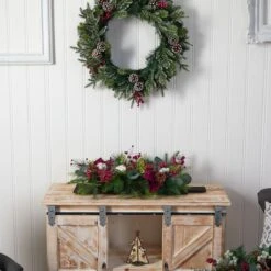 24" Berries, Pinecones & Eucalyptus Arrangement -Northlight Decor Store D479066S 6