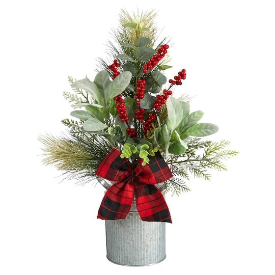 20" Holiday Winter Greenery, Pinecone & Berries With Bow Arrangement 2 20" Holiday Winter Greenery, Pinecone & Berries With Bow Arrangement - Image 2